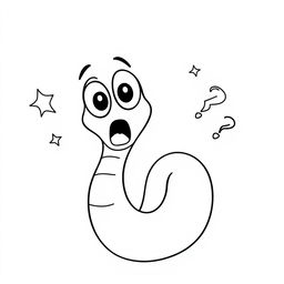 A whimsical line drawing of a cartoon worm expressing amazement, with wide eyes and a surprised open mouth