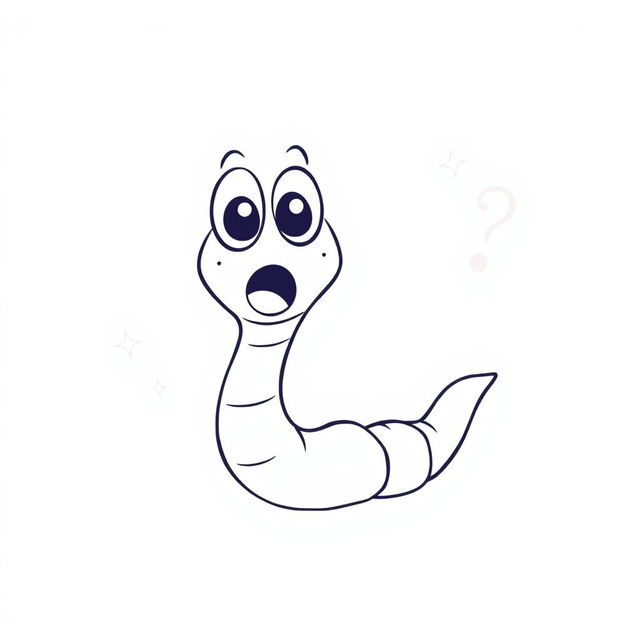 A whimsical line drawing of a cartoon worm expressing amazement, with wide eyes and a surprised open mouth