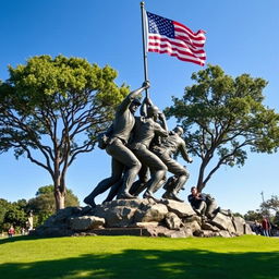 A detailed and accurate depiction of the Iwo Jima Memorial, showcasing its real-life dimensions and intricate details