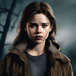 A detailed digital art image portrays a 16-year-old girl, the daughter of Dean Winchester, in a pre-apocalypse setting