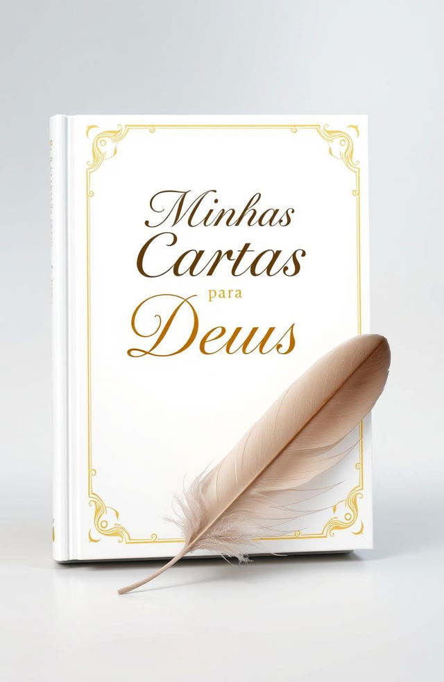 A beautiful book cover design titled 'Minhas Cartas para Deus', featuring a graceful white background adorned with neutral colors and elegant golden accents