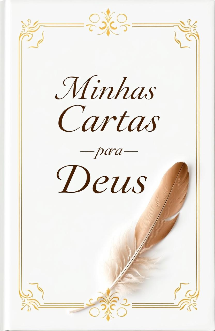 A beautiful book cover design titled 'Minhas Cartas para Deus', featuring a graceful white background adorned with neutral colors and elegant golden accents