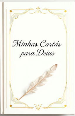 A beautiful book cover design titled 'Minhas Cartas para Deus', featuring a graceful white background adorned with neutral colors and elegant golden accents