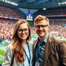 A young woman wearing stylish glasses poses for a photo with Erling Haaland, capturing a joyful moment