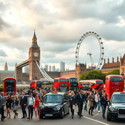 A visually striking representation of the essence of London, capturing iconic landmarks such as the Tower Bridge, Big Ben, and the London Eye
