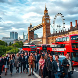 A visually striking representation of the essence of London, capturing iconic landmarks such as the Tower Bridge, Big Ben, and the London Eye