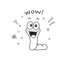 A quirky line drawing of a cartoon worm in a state of 'wow', showcasing its astonished expression with big round eyes and an open mouth