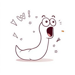 A quirky line drawing of a cartoon worm in a state of 'wow', showcasing its astonished expression with big round eyes and an open mouth