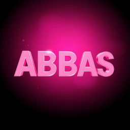 The word "ABBAS" in large, bold, light pink letters with a 3D effect, designed to look like glossy glass