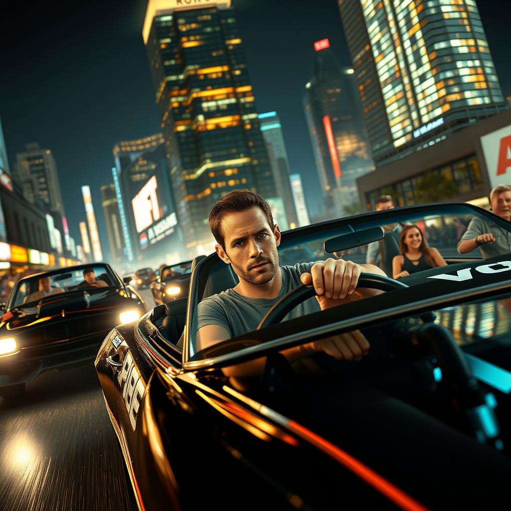 An imaginative scene featuring Paul Walker's character from Fast and Furious, Dominic Toretto, racing in Fast and Furious 10