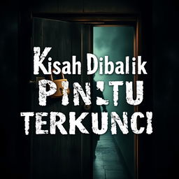 A mysterious horror book cover featuring an old, worn wooden door with rusty metal hinges and a large antique padlock