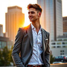 A man standing confidently in an urban environment