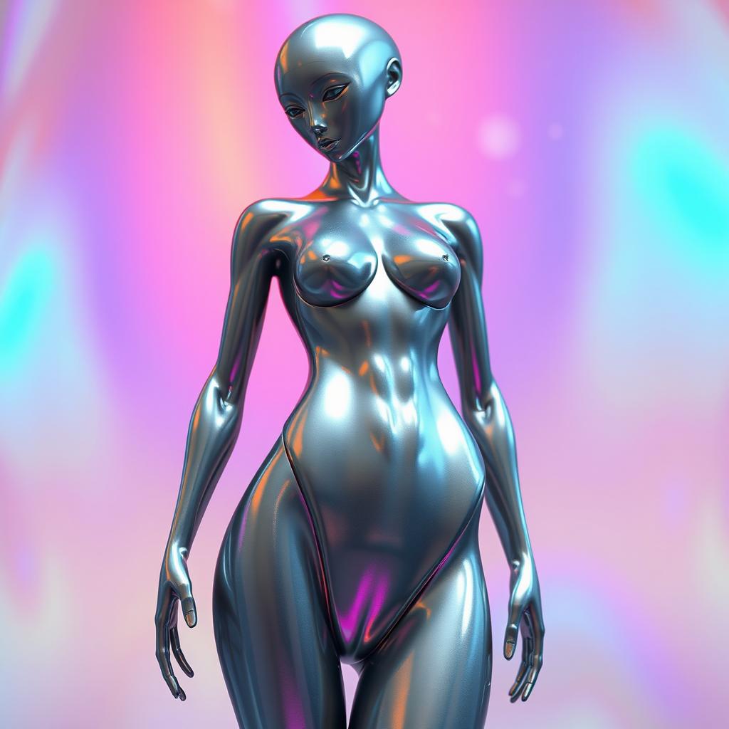 A futuristic, abstract sculpture of a human figure, seamlessly blending organic and geometric shapes, showcasing a stunning mix of smooth curves and sharp angles