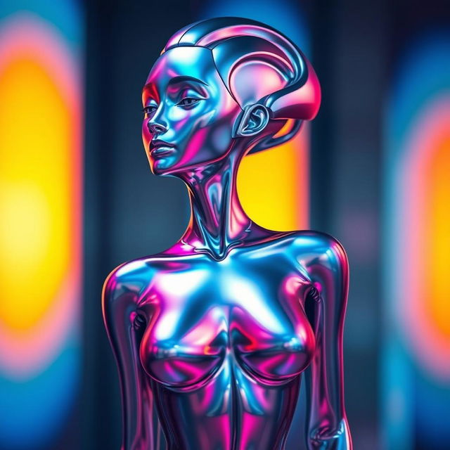 A futuristic, abstract sculpture of a human figure, seamlessly blending organic and geometric shapes, showcasing a stunning mix of smooth curves and sharp angles