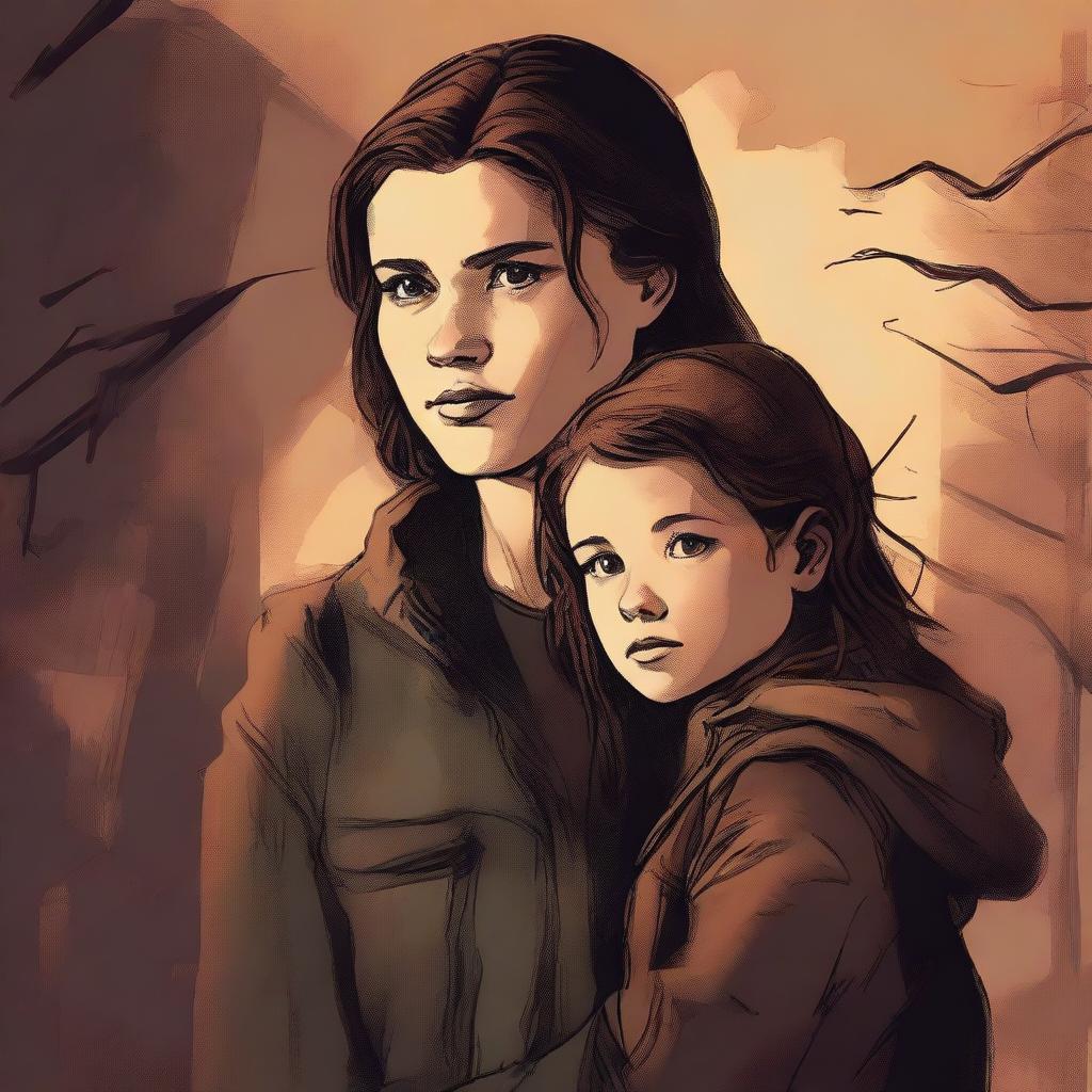 A high-quality digital art image depicts an 18-year-old girl, the daughter of Dean Winchester, in a pre-apocalypse setting, tenderly holding a toddler