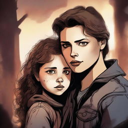 A high-quality digital art image depicts an 18-year-old girl, the daughter of Dean Winchester, in a pre-apocalypse setting, tenderly holding a toddler