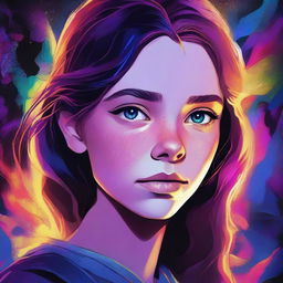 A vibrant digital art image portrays an 18-year-old girl, the daughter of Jack Kline