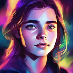 A vibrant digital art image portrays an 18-year-old girl, the daughter of Jack Kline