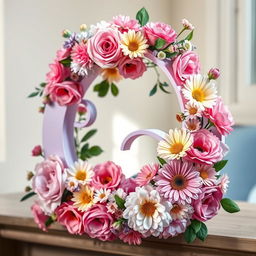A beautiful and artistic letter G surrounded by an array of exquisite flowers