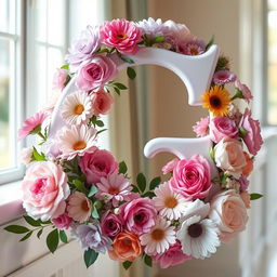 A beautiful and artistic letter G surrounded by an array of exquisite flowers