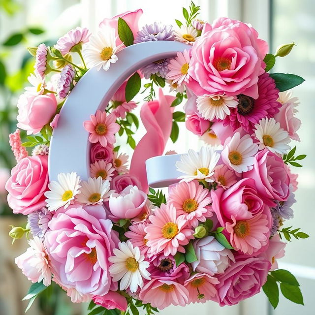 A beautiful and artistic letter G surrounded by an array of exquisite flowers