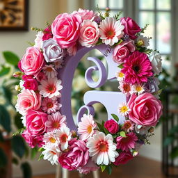 A beautiful and artistic letter G surrounded by an array of exquisite flowers