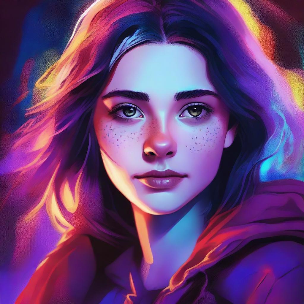 A vibrant digital art image portrays an 18-year-old girl, the daughter of Jack Kline