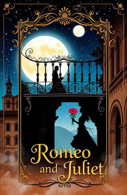 A visually captivating book cover design inspired by the themes of Romeo and Juliet, featuring a romantic and tragic atmosphere