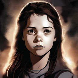 A high-quality digital art image features a 14-year-old girl, the daughter of Jack Kline and granddaughter of Castiel