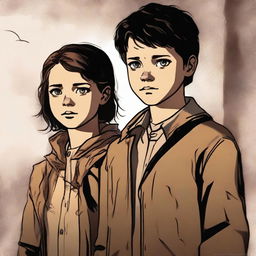 A high-quality digital art image captures a 14-year-old girl and a 6-year-old boy, the children of Jack Kline and grandchildren of Castiel