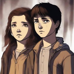 A high-quality digital art image captures a 14-year-old girl and a 6-year-old boy, the children of Jack Kline and grandchildren of Castiel