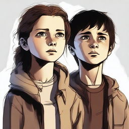 A high-quality digital art image captures a 14-year-old girl and a 6-year-old boy, the children of Jack Kline and grandchildren of Castiel