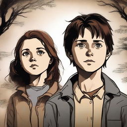 A high-quality digital art image captures a 14-year-old girl and a 6-year-old boy, the children of Jack Kline and grandchildren of Castiel