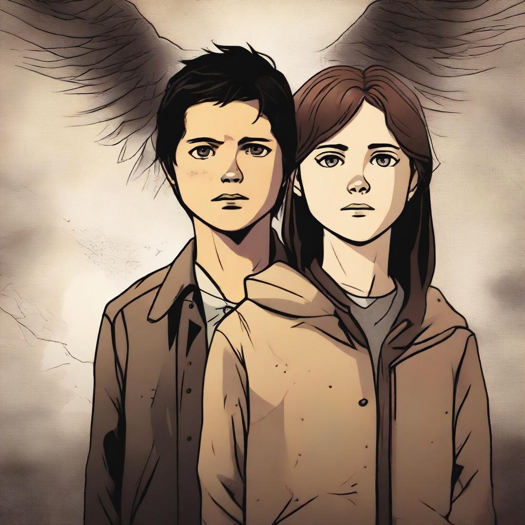 A high-quality digital art image showcases a 14-year-old girl and a 6-year-old boy, the children of Jack Kline and grandchildren of Castiel