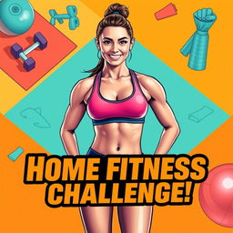A dynamic and motivating thumbnail design for fitness and home workouts, featuring a strong and athletic person with a confident expression