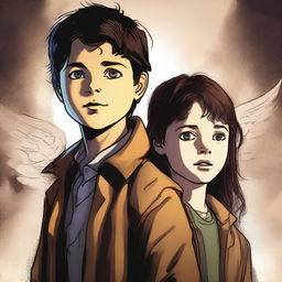 A high-quality digital art image captures a 14-year-old girl and a 6-year-old boy, the children of Castiel