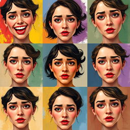 Ten artistic interpretations of the same face, focusing on unique expressions and styles