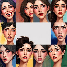 Ten artistic interpretations of the same face, focusing on unique expressions and styles