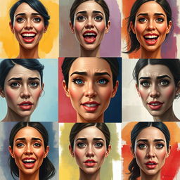 Ten artistic interpretations of the same face, focusing on unique expressions and styles