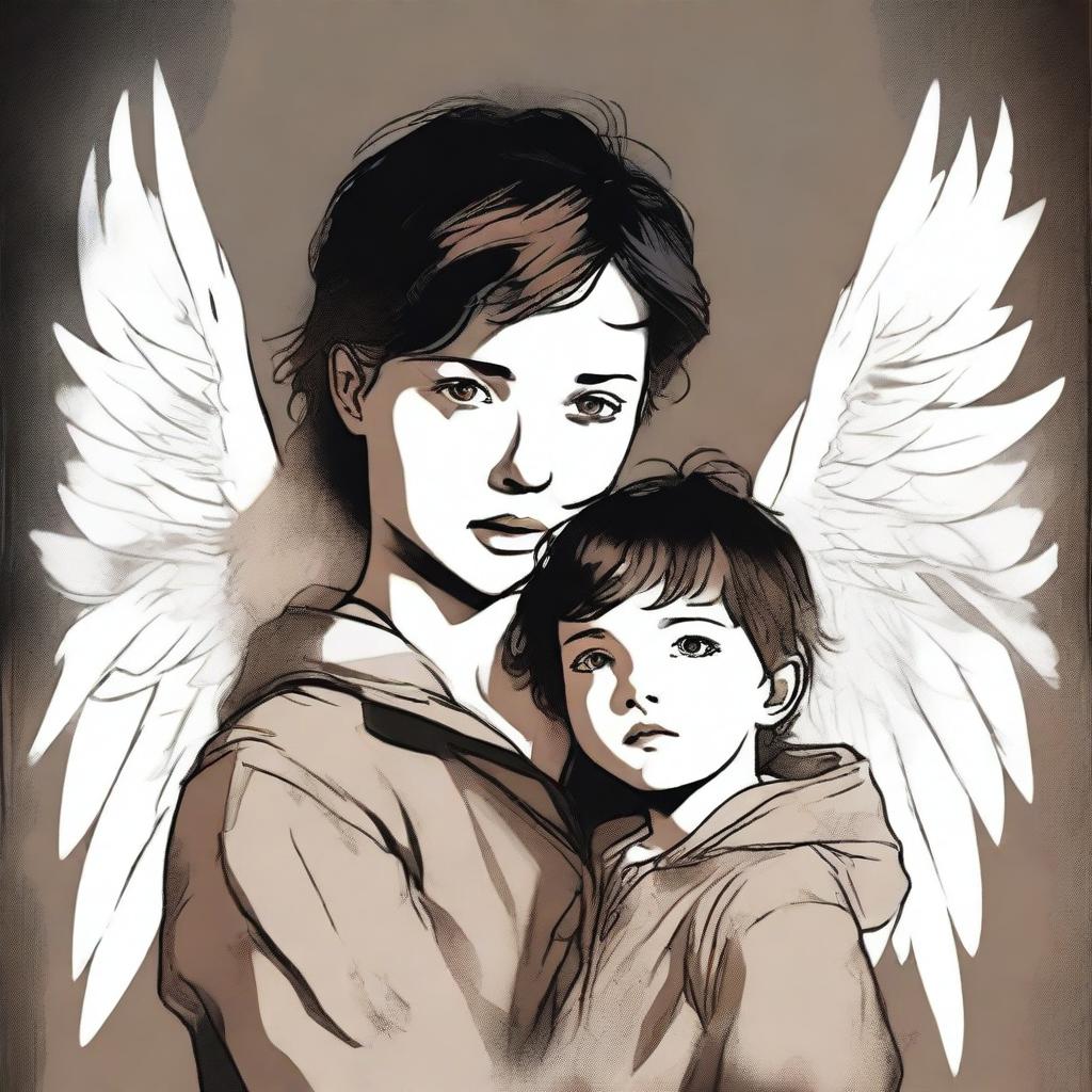 A high-quality digital art image portrays a 14-year-old girl, the child of Castiel, complete with ethereal wings as a nod to her angelic heritage