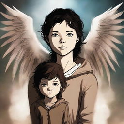 A high-quality digital art image portrays a 14-year-old girl, the child of Castiel, complete with ethereal wings as a nod to her angelic heritage