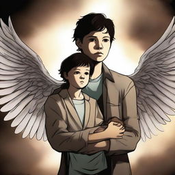 A high-quality digital art image portrays a 14-year-old girl, the child of Castiel, complete with ethereal wings as a nod to her angelic heritage