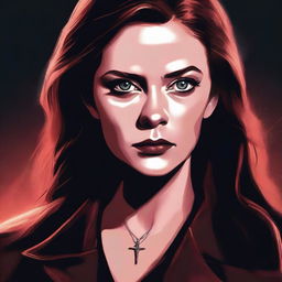 A high-quality digital art image portrays a supernatural girl, the daughter of Crowley from the Supernatural universe