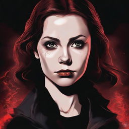 A high-quality digital art image portrays a supernatural girl, the daughter of Crowley from the Supernatural universe