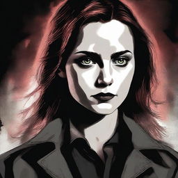 A high-quality digital art image portrays a supernatural girl, the daughter of Crowley from the Supernatural universe