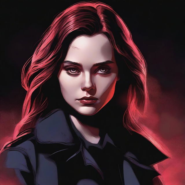 A high-quality digital art image portrays a supernatural girl, the daughter of Crowley from the Supernatural universe