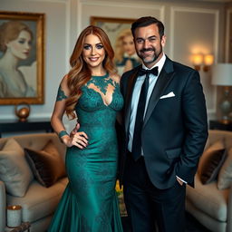 A beautiful portrait of a glamorous woman standing confidently next to her husband, Anthony Jerry