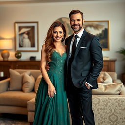 A beautiful portrait of a glamorous woman standing confidently next to her husband, Anthony Jerry