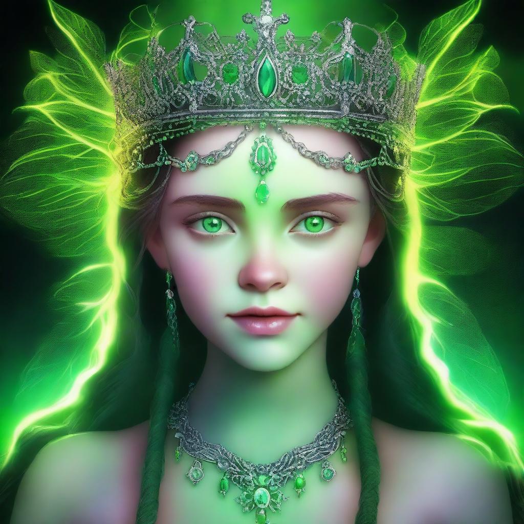 A digital art image of a 14-year-old supernatural girl, who is the daughter of Crowley