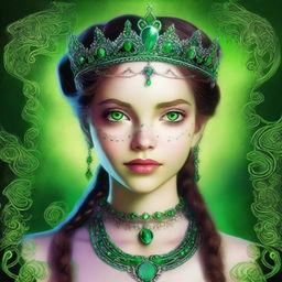 This is a high-quality digital art image of a 14-year-old supernatural girl, identified as the daughter of Crowley